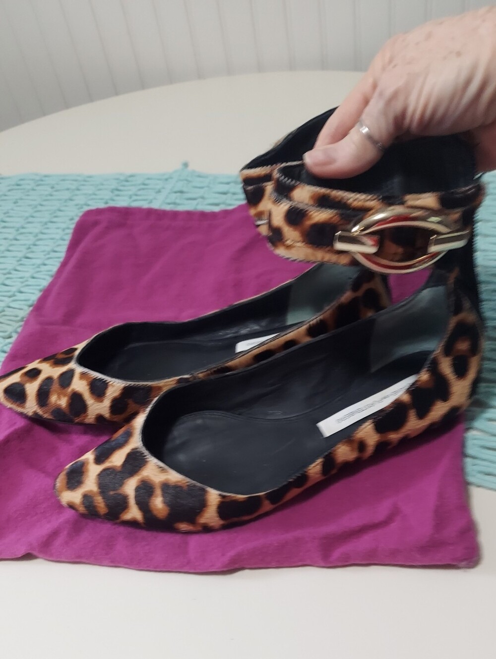 Diane Von Furstenberg Leopard-Print Pointed Ankle-Strap Flats - Black & Brown